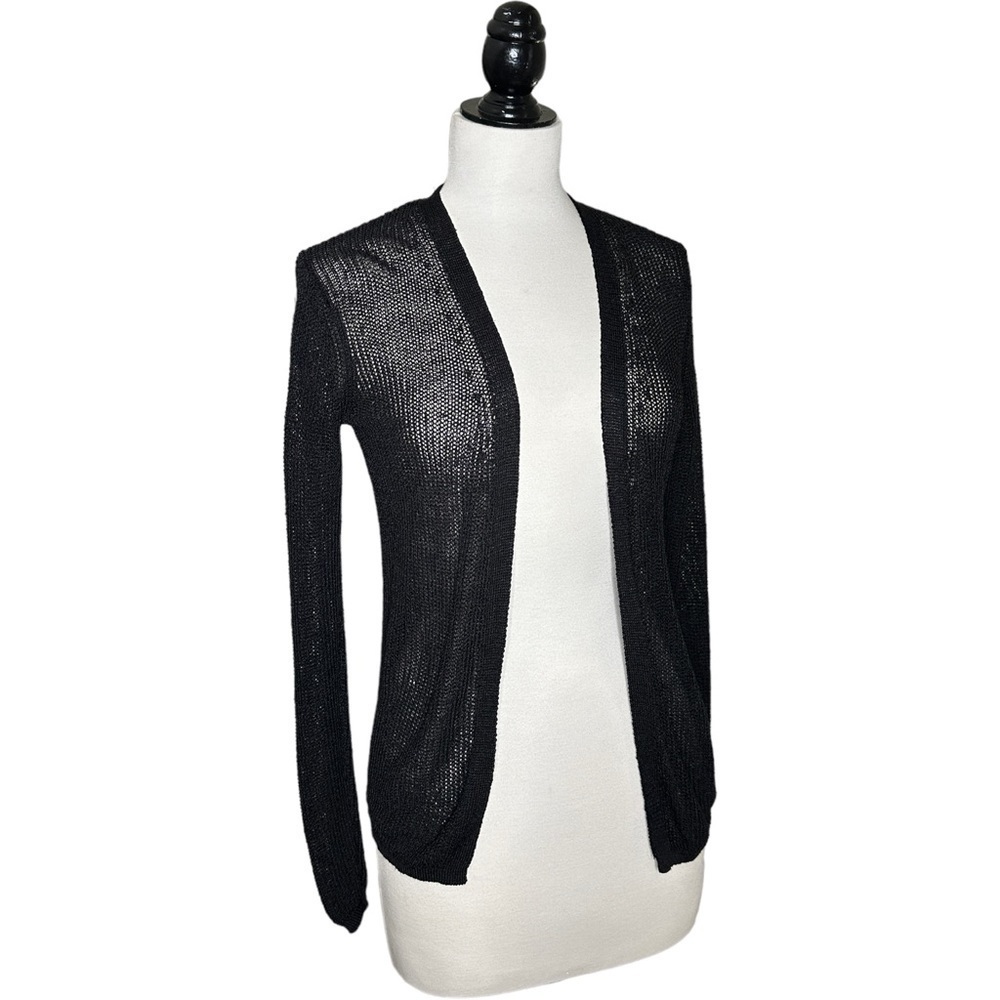 Ines De la Fressange Paris Uni Glo Linen Blend Open Front Black Cardigan S